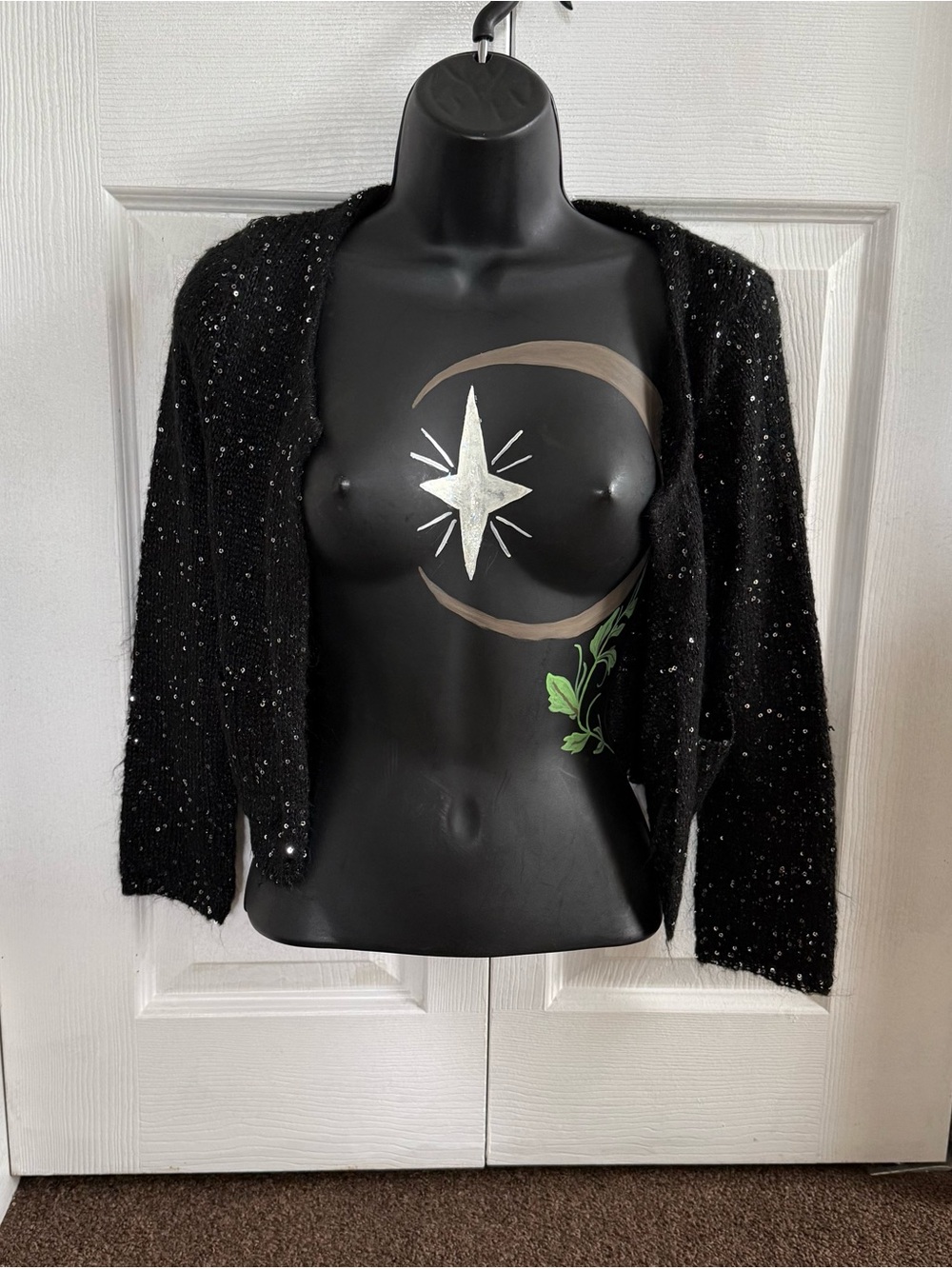 Black Sequin Open-Front Women’s Cardigan